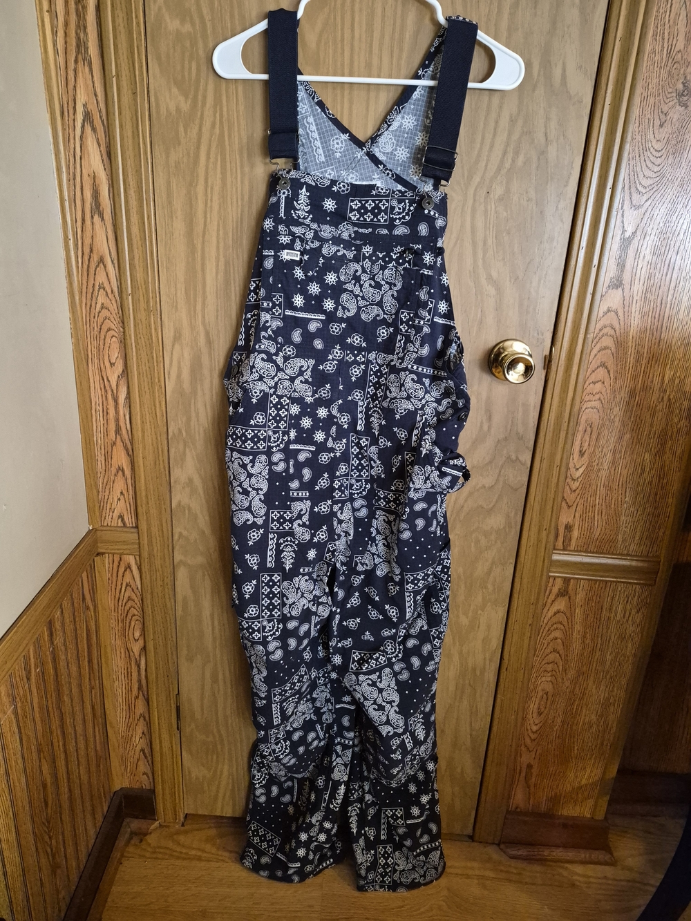 Duluth Trading Co Black Bandana-Print Bib Overalls